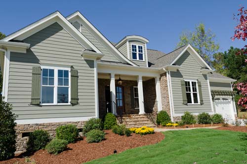 Gray siding of home front view